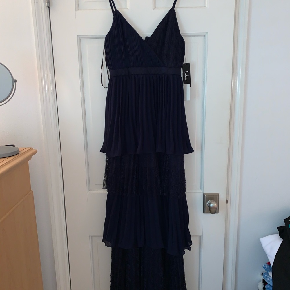 Lulus Tiered Navy Lace Maxi Dress